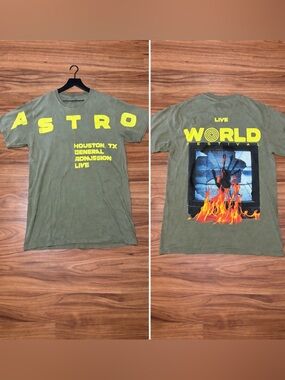 Travis Scott Astroworld Flaming TV Tee Bleached Olive Medium